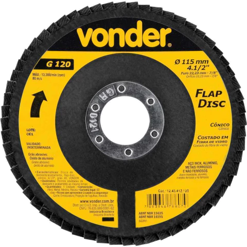 FLAP DISCO CÔNICO 4.1/2" G 80(C.FIBRA) VONDER - KIT 2UN
