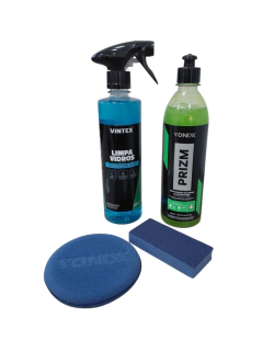 KIT LIMPEZA DE VIDROS AUTOMOTIVOS COM BRILHO INTENSO VONIXX