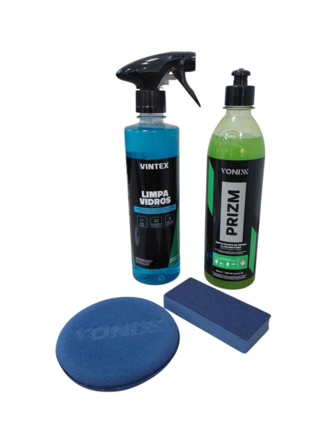 KIT LIMPEZA DE VIDROS AUTOMOTIVOS COM BRILHO INTENSO VONIXX