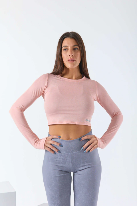 CROP MNG LARGA BRICKS ROSA BEBE