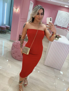VESTIDO RETO MIDI VERMELHO