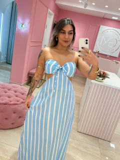 VESTIDO LONGO LISTRADO AZUL BEBE - comprar online