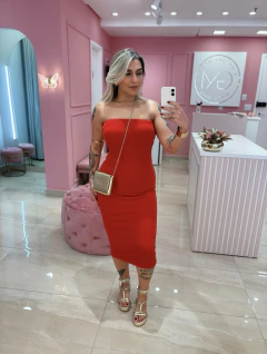 VESTIDO RETO MIDI VERMELHO na internet