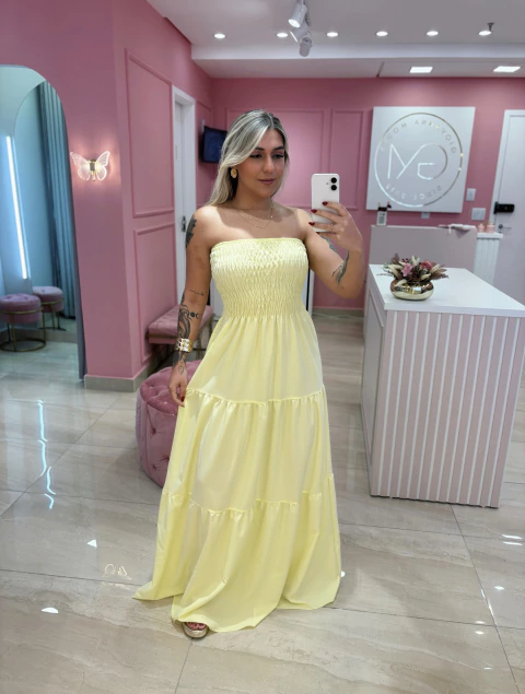 VESTIDO LONGO AMARELO MANTEIGA