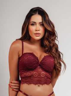 Top Cropped em Renda Tomara Que Caia Bordô 9004 - DUH INTIMATES