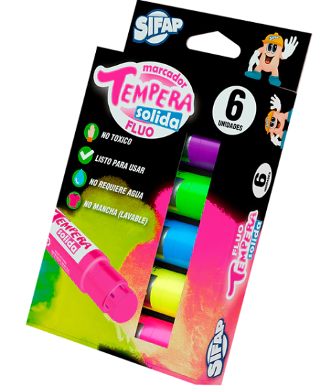 Tempera Solida X 6 Colores Fluo