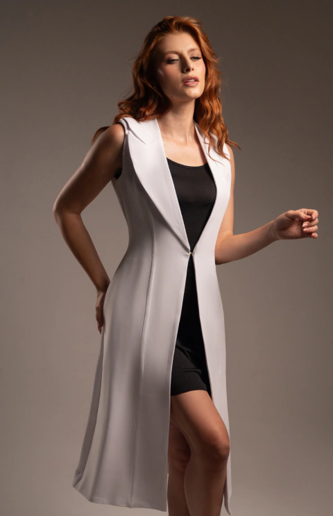 Colete feminino longo Branco Jasmine