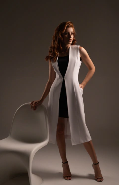Colete feminino longo Branco Jasmine - Vista Branco Jalecos