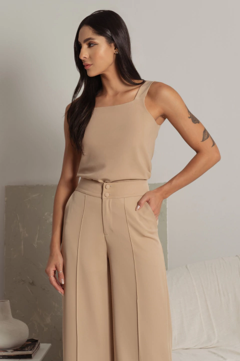 Calça Pantalona Bruna Aveia Premium