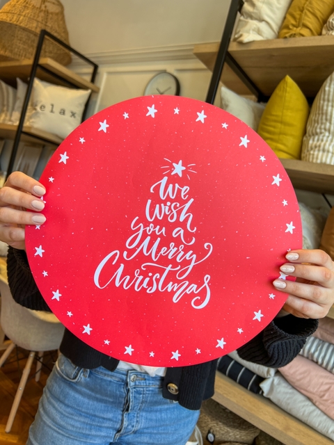 PACK X20 PLATO DE SITIO PAPEL MERRY CHRISTMAS ROJO