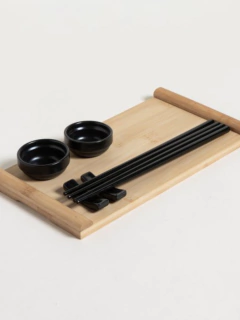 SET DE SUSHI BAMBOO Y PORCELANA NEGRO PARA 2