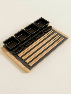 SET DE SUSHI X4 NEGRO BAMBOO Y LAJA 30X20CM - comprar online