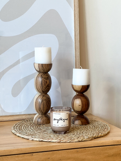 CANDELABRO MADERA ESFERA CHICO