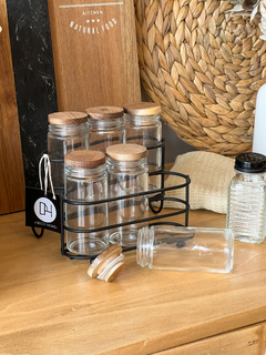 SET X 6 ESPECIEROS VIDRIO Y ACACIA EN RACK - comprar online