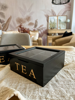 CAJA DE TE MADERA 4 DIVISIONES NEGRA