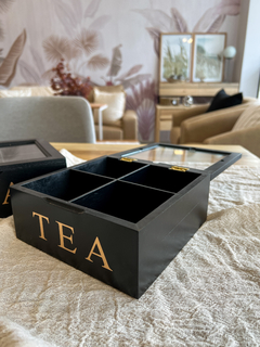 CAJA DE TE MADERA 4 DIVISIONES NEGRA - comprar online