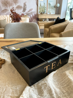 CAJA DE TE MADERA 6 DIVISIONES NEGRA - comprar online