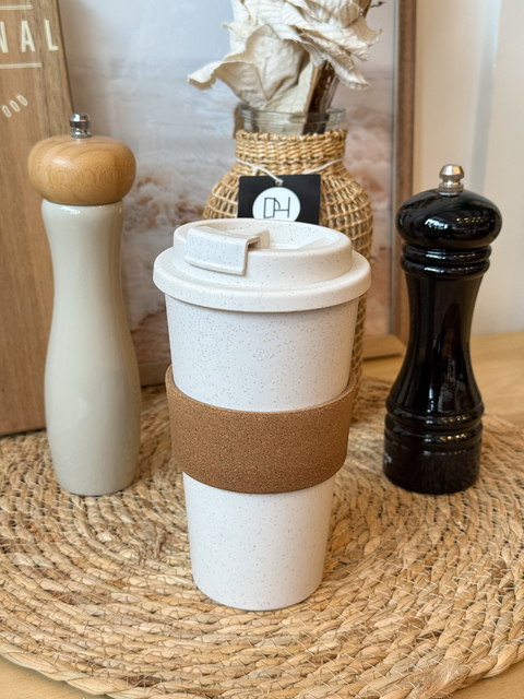 VASO TERMICO CIERRE CLICK CON AGARRE DE CORCHO CREAM 450ML - comprar online