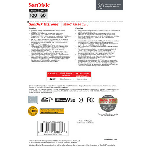 SD - SanDisk Extreme Sdxc 32gb (100mb/s) na internet