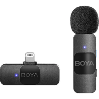 Sistema Microfone Lapela Sem Fio Boya BY-V1 (2.4Ghz / Lightning IPhone)