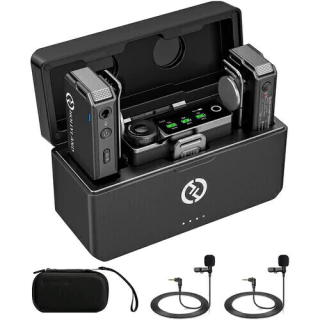 Hollyland LARK Max Duo - Sistema de microfone sem fio para 2 pessoas com 2 lapelas omnidirecional Hollyland LARK MAX HL-OLM02 (2,4 GHz / 250m / Tela Amoled / preto)