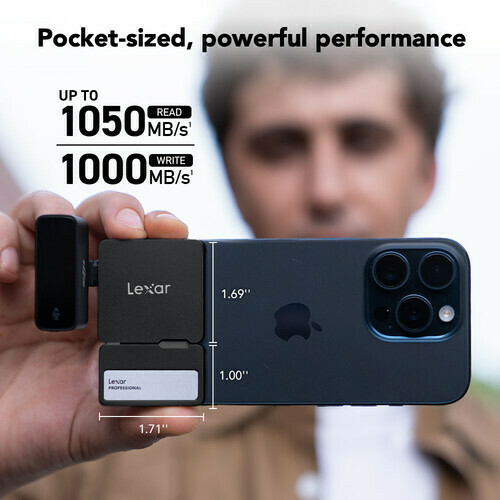 Imagem do Lexar SSD Portátil 1TB Professional Go USB 3.2 Gen 2 com Hub (Apple ProRes 4K/60p)