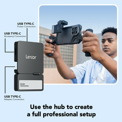 Lexar SSD Portátil 1TB Professional Go USB 3.2 Gen 2 com Hub (Apple ProRes 4K/60p)