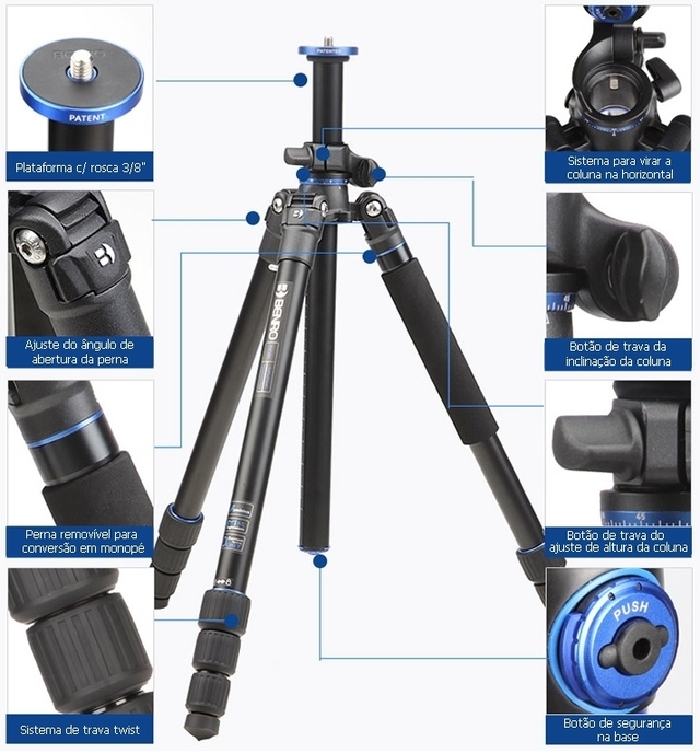 Kit Tripé Benro Goplus Fgp28a + Cabeça B2 (max 1,75m - 12kg) na internet