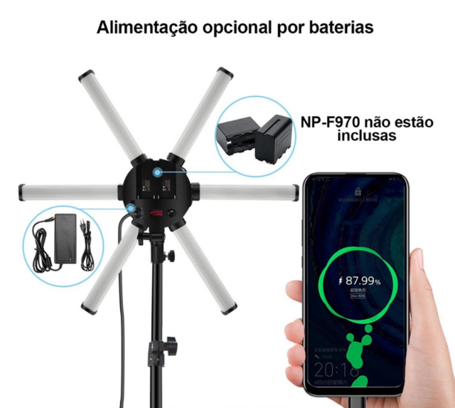 Imagem do Iluminador Starled + Tripé 2m - Led Bicolor 54w Greika AL60X + Suporte Para Celular