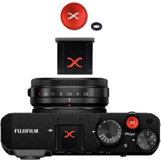 Hot Shoe Cover + Shutter Button para FujiFilm X Series (Metal Preto / Vermelho)