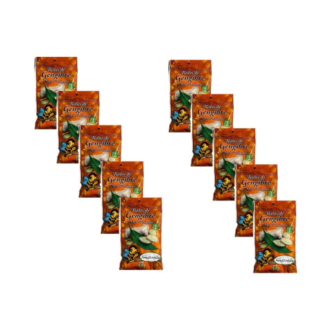 Kit 10 Pacotes Bala De Gengibre Própolis E Mel 40g Amatuvida