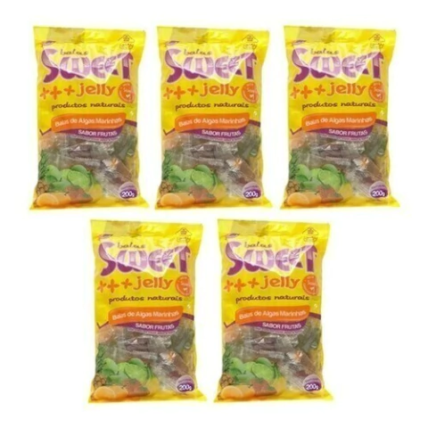 Kit 05 Balas De Algas Marinhas Sweet Jelly Sabor Frutas 200g