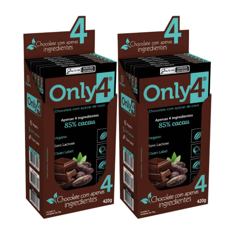 Kit 2 Caixas Chocolate Vegano 85% Cacau Puro Only4 70g