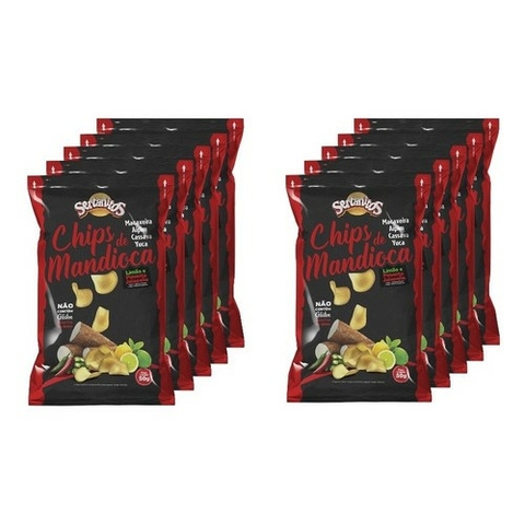 Chips Mandioca Limão E Jalapeña 50g Sertanitos - 10 Unidades
