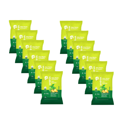 Kit com 12 pacotes Balas de Gengibre Mastigável Maçã Verde Ardrak 50g