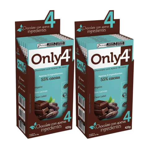 Kit 2 Caixas Chocolate Vegano 55% Cacau Puro Only4 70g