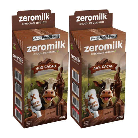 Kit 2 Caixas Chocolate Zeromilk Puro 40% 70g Tudo Zero Leite