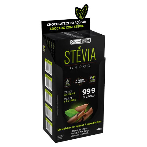 Chocolate Vegano 99% Cacau Adoçado Com Stévia 70g Dp 06 Un