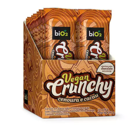Bio2 Barra Cereais Vegan Crunchy Cenoura E Caramelo 28g Cx 10 Unid