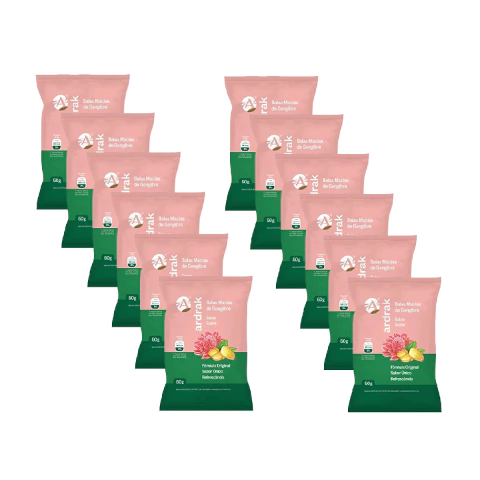Kit com 12 pacotes Balas de Gengibre Mastigável Suave Ardrak 50g