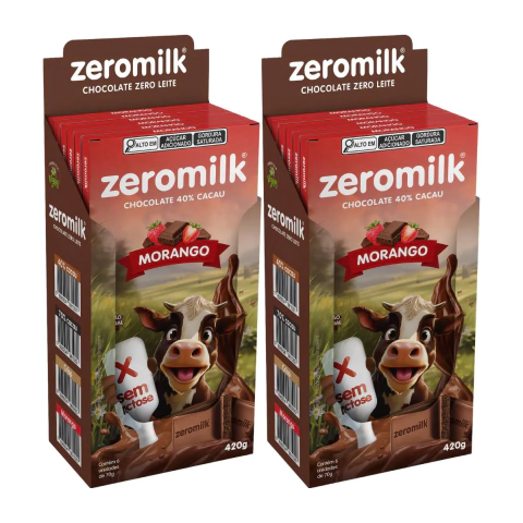 Kit Com 2 Caixas Chocolate Zeromilk Morango 70g Tudo Zero Leite