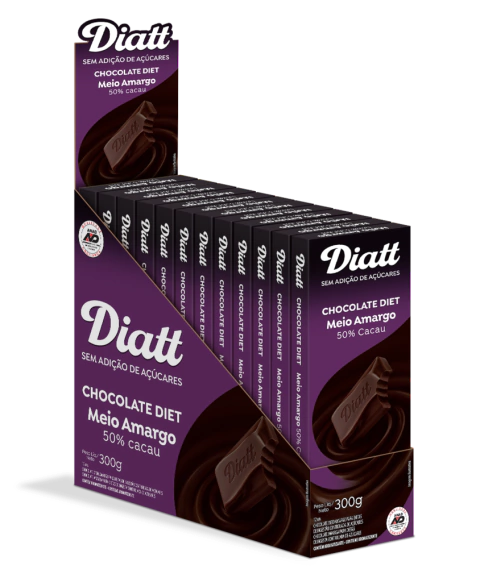 Chocolate Meio amargo 50% Diet 25g Display com 12 Unidades Diatt