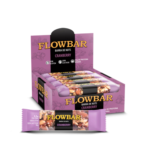 BARRA DE CASTANHAS CRANBERRY SEM GLÚTEN SEM LACTOSE FLOWBAR 30g com 12 unidades