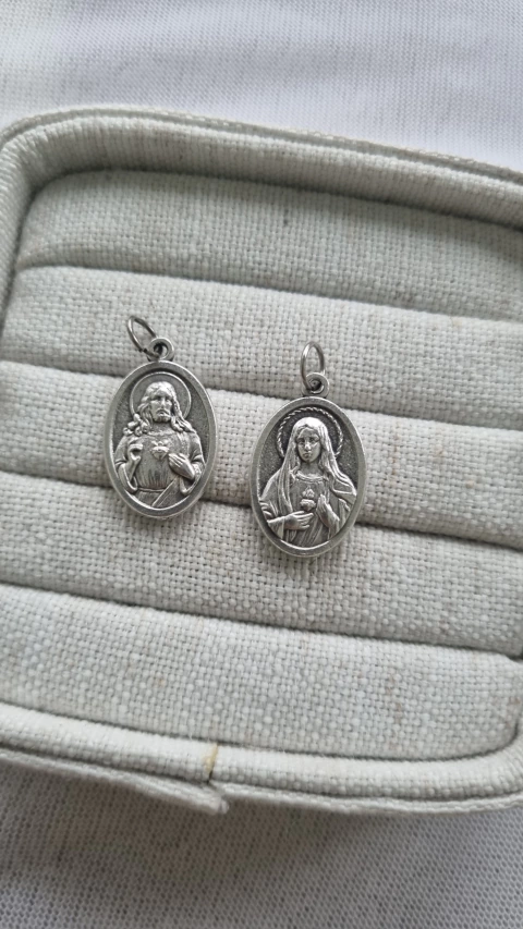 MEDALHA ITALIANA SAGRADO CORAÇÃO DE JESUS / IMACULADO CORAÇÃO DE MARIA