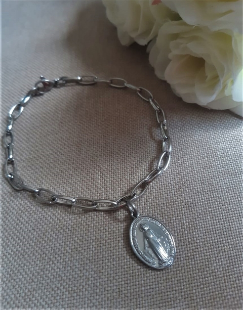 CADEIA DE PULSO NOSSA SENHORA DAS GRAÇAS MODELO 7 - TODA EM AÇO INOX - comprar online