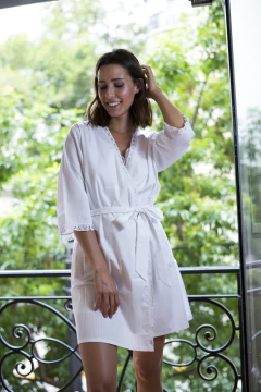 kimono 100% algodon manga 3/4 corto con broderie - comprar online