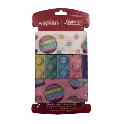 Cartela de Fita Gorgurão Decorada Pop It Candy 9mx38mm