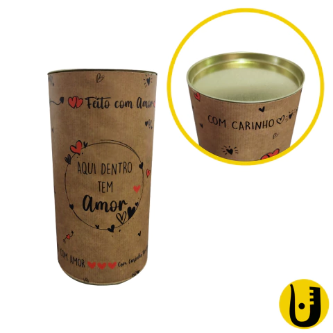 3 Tubos Latas Kraft 15x8 Feito com Amor para Chocolates