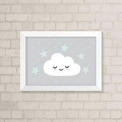 Quadro Infantil Nuvem e Estrelas Verdinhas