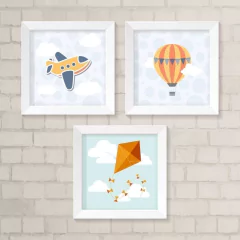 Kit de Quadros Avião, Balão e Pipa